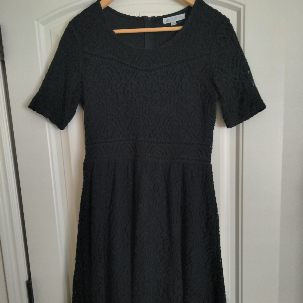 Downeast A-Line Black Lace Midi-length Dress with Lining, Size M